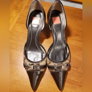 Coach, heels, made in Italy, classic pattern, vintage, silver hardware